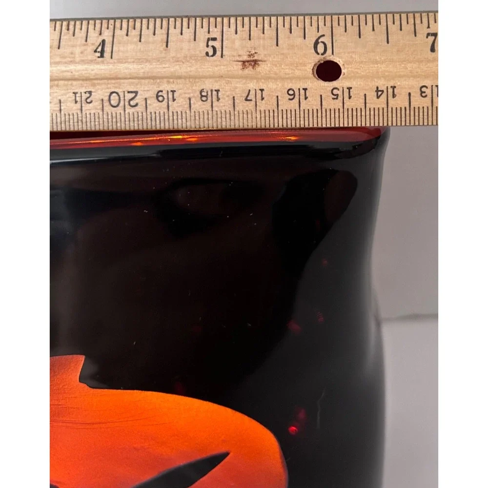 Spooky Oxblood Red Glowing Cut Glass Pumpkin Face Tea Lite Vase Halloween Italy